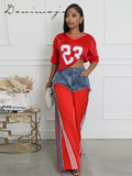 Fashionkova Casual Stripe Contrast Jeans Women Denim High Waist Zipper Loose Jogger Pants Female 2025 Spring Fashion Street Lady Trousers