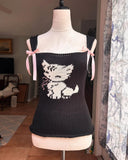 Fashionkova Y2k New Fashionable Vintage Elegant Temperament Sweet Bow Cute kitten Sexy Chic Knitted Slim Tank Top Soft Vest Women Streetwear