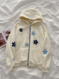 Fashionkova Y2k Cutecore Floral Zip Up Hoodie for Women Graphic Oversized Hooded Sweatshirt Fall Casual Long Sleeve Jacket 2024 New