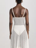 Fashionkova Sleeveless Holiday Sheer Patchwork Maxi Dress, Women Summer Backless Spaghetti Strap Party Dress, Beach Style Chic Ladies Dress