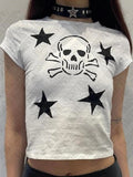 Fashionkova Y2K aesthetic streetwear stars skull gothic print summer 2000s tops women slim sexy crop tops high street retro casual baby tee Fairycore Outfit Idea