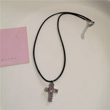 Fashionkova Gothic Pink Cross Heart Pendant Choker Necklace For Women Egirl Hip Hop Rope Chain Punk Y2K Charms Aesthetic Jewelry Accessories