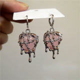 Fashionkova Gothic Liquid Pink Heart Pendant Earrings For Women Fashion Creative Aesthetic Grunge Y2K Punk Rock Jewelry EMO Accessories New