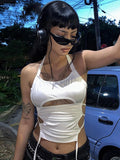 Fashionkova Y2K Sexy Backless Summer Crop Top Women Hollow Out White Sleeveless Bandage Halter Tank Tops Streetwear Cami 90s Spring Style 2025