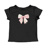 Fashionkova valentine's day aesthetic Printed top emo girls bow pattern cute casual Y2K crop top sexy street retro grunge punk harajuku aesthetic chic women's babytee