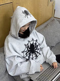 Fashionkova Vintage Spider Web Print Oversized Hoodie