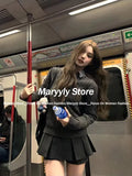 Fashionkova Autumn Korean Vintage Preppy Style 3 Piece Set Women Outfits Casual Knitted Sweater + Slim Stripe Shirt + Y2k Mini Pleated Skirt 2025 spring outfits