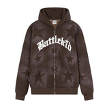 Fashionkova Oversized Star Print Zip Up Hoodie