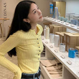 Fashionkova Yedinas Autumn Cardigan For Women Clothes Long Sleeve Yellow Knitwear Korean Fashion Sweater Slim Ladies Jumper Casual Chic Spring Style 2025