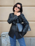 Fashionkova  Nye Outfit Chic V-neck One Button Women's Leather Jackets Fashion Solid Slim Fit Pockets Coats 2025 Lady High Street Outerwears New Spring