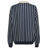 Fashionkova 90s Polo Collar Striped Loose Sweatshirt