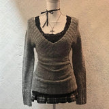 FashionKova-back to school outfit Maillard fashion aesthetics women's fall winter sweater sexy slim fit chic V-neck long-sleeved pullover 2024 Harajuku streetwear
