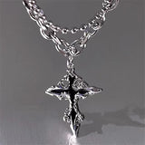 Fashionkova Y2K Grunge Hip Hop Halloween Jewelry Accessories Punk Liquid Metal Back Cross Pendant Silver Color Chain Necklace For Women Men