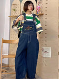 Fashionkova  Party Outfit  2025 Embroidered Jean Jumpsuits Women New Vintage Baggy Denim Overalls High Street Straight Loose Wide-leg Pants Female