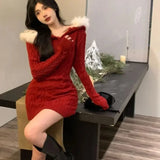 Fashionkova party look inspos Red New In Female Knit Dress Autumn and Winter Elastic G Y2k Long Sleeve Women's Crochet Dresses Harajuku Sensual Sexy Designer