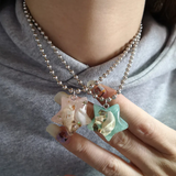 Fashionkova Korean Fashion Cute Jelly Shell Resin Star Pendant Metal Beaded Necklace for Women Men Sweet Cool Unusual Neck Chain Y2K Jewelry