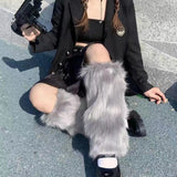 Fashionkova  Nye Outfit E-girl Furry Leg Warmers Boot Covers Y2K Goth White Faux Fur Leg Warmers Punk Jk Knee-length Hiphop Warm Sock Fashion Socks