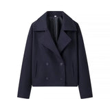 Fashionkova 2024 Autumn Winter Coats Women Casual Double Breasted Turn Down Collar Female Short Jackets Chic Lady Loose Demi Season Outcoat ootd