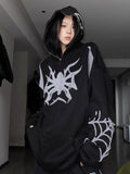 Fashionkova Embroidery Punk Spider Zip Up Hoodie