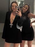 Fashionkova party look inspos Chic Deep V Neck Mini Dress For Women Stylish Long Sleeves High Waist Sexy Dresses Female 2024 Spring Autumn Club Party Vestido