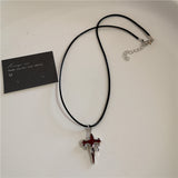 Fashionkova Y2k Red Cross Love Heart Pendants Necklace for Women Men Fashion Hip Hop Rope Chain Rave Gift Gothic Trendy Jewelry Accessories