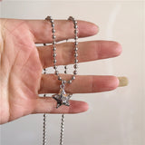 Fashionkova Punk Star Pendant Chain Necklace For Men Women Hip Hop Cool Beads Neck Y2K Jewelry