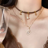 Fashionkova Gothic Star Love Heart Pendant Bead Leather Chain Necklace For Women Girls Handmade Multilayer Beaded Necklace Punk Jewelry Set