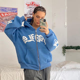 Fashionkova Gothic Letter Graphic Zip Up Hoodie