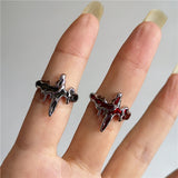 Fashionkova Punk Exaggerated Geometric Irregular Black Red Cross Ring Gothic Women Men Couple Aesthetic EMO Jewelry Y2K Grunge Accessories