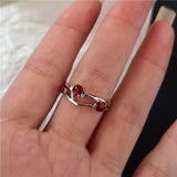 Fashionkova Goth Punk Retro Red Crystal Love Heart Cross Geometry Irregular Open Ring Set Y2K Halloween Accessories For Women Kpop Jewelry