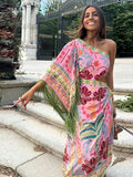Fashionkova Women Diagonal Shoulder Tassel Midi Dress Chic Waist Hollow Out Asymmetric Irregular Hem Lady Summer Dress Evening Party Vestido ootd