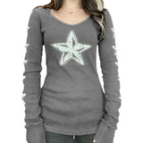 Fashionkova Party Outfit Women Teen Girls Fairy Grunge Clothes Star Print Long Sleeve Harajuku Shirt Y2k Graphic Tee Tops Goth Punk 2000s Clothing