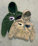 Fashionkova American High Street Fashion Brand Y2k Cartoon Embroidery Oversized Hoodie Men Street Retro Hip-hop Casual Zipper Hoodie  Women