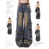 Fashionkova party outfit  Women's Blue Gothic Baggy Cargo Jeans with Star Harajuku Y2k 90s Aesthetic Denim Trousers Emo 2000s Jean Pants Vintage Clothes