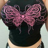 Fashionkova Y2k Aesthetic Bufferfly Rhinestones Butterfly Print Bandeau Top Fairycore Outfit Idea