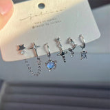 Fashionkova 6PCS SET Goth Punk Crystal Moon Cross Star Pendant Earrings For Men Women Grunge Y2K Vintage Aesthetic Jewelry Accessories
