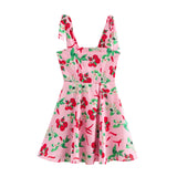 Fashionkova Summer New Product Women's Fashion Style Slimming Cherry Printed Strap Mini Dress Valentine's Day Aesthetic