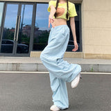 Fashionkova Party Outfit Rimocy High Waist Summer Cargo Pants Women Streetwear Drawstring Thin Parachute Pants Woman Solid Color Wide Leg Y2k Trouses