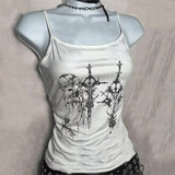 Fashionkova Y2k Style Aesthetic Sweet Sexy Tank Tops Women Sleeveless Casual Cartoon Print Tanks Harajuku All Match Cropped Grunge Emo Girls Spring Style 2025