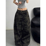 Fashionkova Party Outfit Summer Womens Jeans High Waist Baggy Casual Vintage Y2K Camouflage Straight Pants Street American Wide Leg Denim Trouser