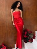 Fashionkova Valentine's Day Aesthetic Articat Summer New Waist Strapless Line Neck Long Dress Women Sexy Spicy Girl Elegant Backless Bodycon Party Club Evening Dress