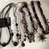 Fashionkova Trendy Punk Goth Charm Sun Cross Butterfly Pendants Choker Chain Necklace Korean Men Women Y2K EMO Grunge Accessories Jewelry