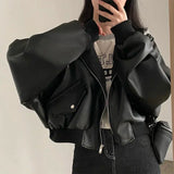 Fashionkova  Nye Outfit Fashion Hooded Loose Leather Jackets Women Fashion Faux Leather Coats Spring Autumn Korean PU Jackets