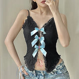 Fashionkova Ropa De Mujer Red Spice Girl Net Dress Fringe Hollowed Out Hot Top Bow Halter To Wear Female Sexy Vest Y2k Gothic Clothes