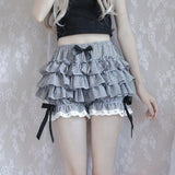FashionKova-Lolita Kawaii MIni Skirt Cute Women Clothes Harajuku Y2k Bow Multilayer Fluffy Skirt Lattice High Waist Lace Sweet Girl Skirts