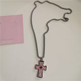 Fashionkova Gothic Pink Cross Heart Pendant Choker Necklace For Women Egirl Hip Hop Rope Chain Punk Y2K Charms Aesthetic Jewelry Accessories