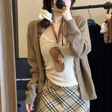 Fashionkova Korean Solid Color Knitted Sweaters Women's Clothing Fashion Heart-shaped Single-breasted Autumn Winter Casual O-Neck Jumpers Casual Outfit
