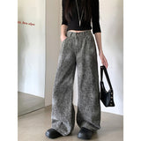 Fashionkova party outfit  Vintage 90s Leopard Print Pantalon Femme Wide Leg Pants Women High Waist Straight Y2k Jeans Casual Fashion Korean  Jean Trousers