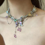 Fashionkova Y2k Butterfly Tassels Pendants Necklaces Hot Girls Gothic Punk Niche Design Sweet Cool Trendy Fashion Jewelry Accessories