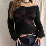 FashionKova-Harajuku Y2K retro women T-shirt long sleeve knitwear chic casual crewneck knitted Spring and autumn street top knitted sweater